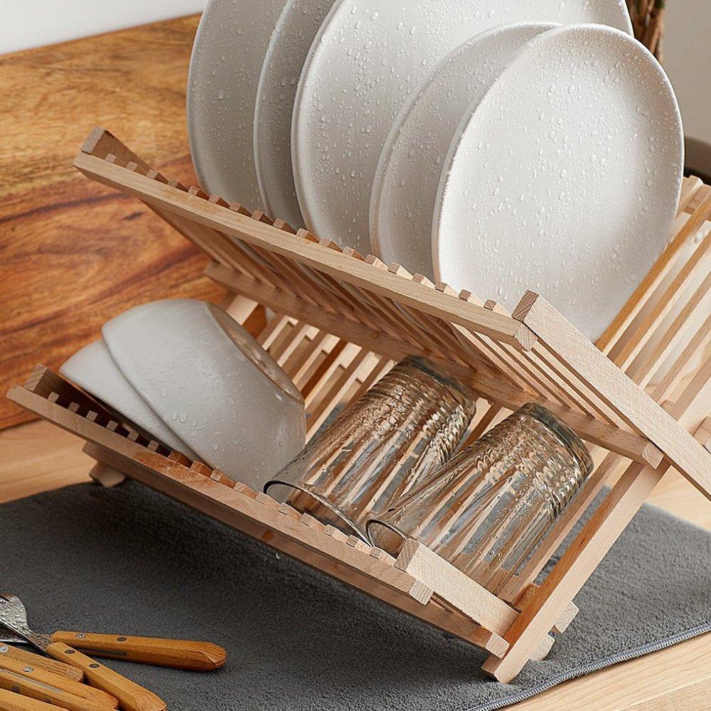 Bamboo Dish Rack Plate Rack Collapsible Compact Dish Drying Rack Dish Drainer
